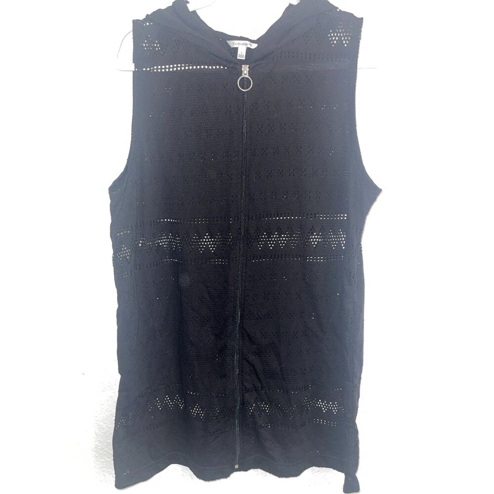 Croft & Barrow Women's Large Black Perforated Full Zip Hooded Vest Beach/ Casual